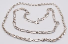 Two silver curb link necklaces, 94g, 48 & 50cm