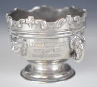 Edward VII hallmarked silver open salt or bowl, with elephant and lion mask decorations and