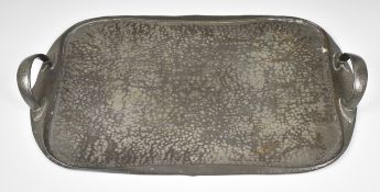 Tudric Arts & Crafts pewter twin handled hammered tray, impressed 043 verso, 49 x 29.5cm