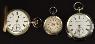 Three continental silver pocket watches comprising Richard Attenborough keyless winding full hunter,