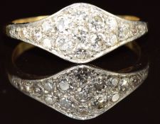 Art Deco 18ct gold ring set with diamonds in a cluster, the total diamond weight approximately 0.