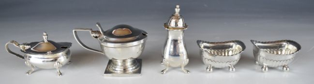Victorian and later hallmarked silver salts, mustards and a pepper, including a pair of Victorian
