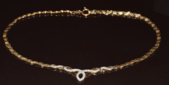 A 9ct gold necklace set with cubic zirconia, 12g