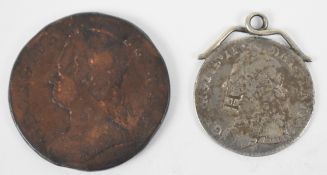 George II love token sixpence with unusual engraving to reverse 'Gordie to Fluff', mounted and