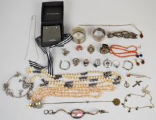 A collection of jewellery etc some silver including earrings, rings, two napkin rings, ring by