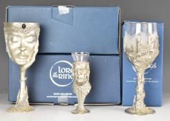 Three Lord of the Rings goblets by Royal Selangor pewter, height of tallest 20.5cm, in original