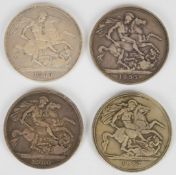 Four Queen Victoria silver crowns comprising two veiled head 1893 and 1900, and two Jubilee head