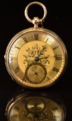 Unnamed 9ct gold open faced pocket watch with subsidiary seconds dial, blued beetle and poker hands,