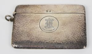 Edward VII hallmarked silver card case with hammered decoration, Birmingham 1906, maker Deakin &