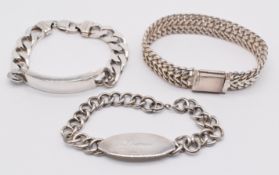 Three silver bracelets, 148g
