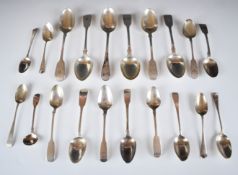 Georgian and later hallmarked silver cutlery, mostly fiddle pattern including five dessert spoons,