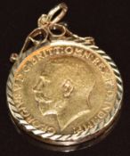 1912 gold full sovereign in 9ct gold pendant mount, 9.3g
