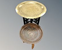 Two folding 20th century brass topped tables.