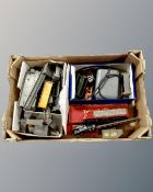 A box containing Tri-ang railways 4008 and 47606 engines (boxed), together with track,