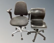 Three adjustable office/typist chairs.