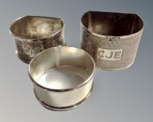 Three silver napkin rings