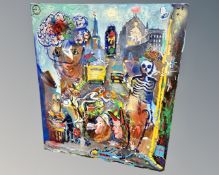 Continental school : Figures in a town, oil on canvas, 60cm by 70cm.