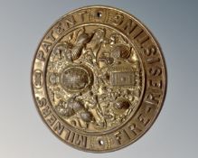 A Milners Patent 212 fire-resisting brass embossed safe plaque