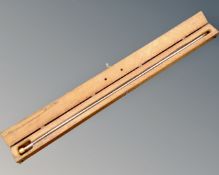 An unusual metal rod in fitted oak case marked 'Ye Olde Rod' & an angle poised lamp