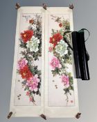 A telescopic plastic poster tube containing Japanese watercolour depicting dwellings with mountain