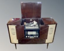 A mid-20th century patinated walnut and mahogany HMV gramophone with Garrard turntable (width