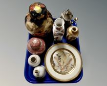 A tray containing Oriental ceramics.