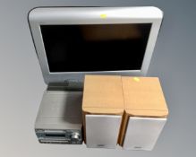 A Sony mini hifi system with remote together with a Sony LCD TV.