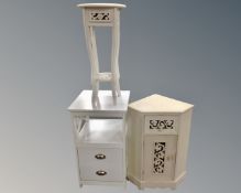 A contemporary two drawer bedside stand together with a lamp table fitted with a drawer and a