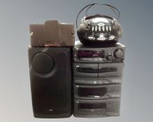 A JVC hifi system with remote and leads together with a Tom-Tec CD radio.