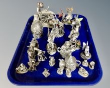 A tray containing pewter figures including The Book of Spells, Mystic Legends, Penny Farthing etc.