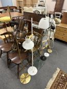 Six continental standard lamps and spot lamps. CONDITION REPORT: Continental wiring.