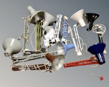 A box of ten 20th century angle poised lamps (no bases,