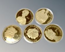 Five large commemorative gold plated Diamond Jubilee coins