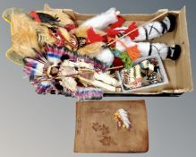 A Pueblo-type Kachina doll together with a hand made Native American doll in war bonnet,