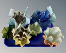 A tray of ten 1970's glass handkerchief bowls