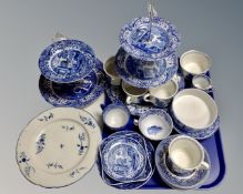 A quantity of antique and later blue and white ceramics to include floral glazed plate,