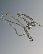 A silver chain-link bracelet and a necklace (2)