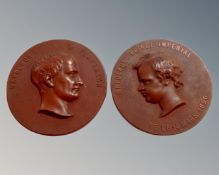 Two French Bois Durci circular portrait plaques depicting Napoleon I and Prince Napoleon (diameter