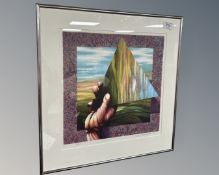 A continental colour print depicting a hand, indistinctly signed, 33cm by 35cm.