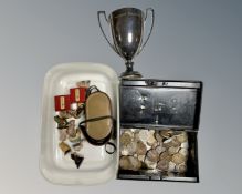 A French metal Art Deco twin-handled trophy cup bearing the inscription 'PAQUEBOT FRANCE',