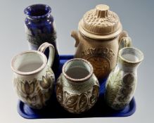 A tray of 20th century west German vase and Rumtopf lidded jar,