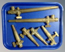 Six vintage brass Harry Mason of Birmingham beer barrel taps