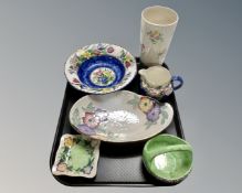 A tray of six pieces of Maling lustre china.