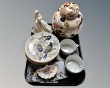 A tray containing assorted ceramics to include Royal Crown Derby Derby Posies dish,
