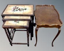 Nest of three Scandinavian tiled topped tables and an occasional table
