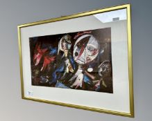 A continental abstract colour print, 64cm by 46cm.