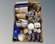 Two boxes of miscellany to include collector's plates, Paragon ware,