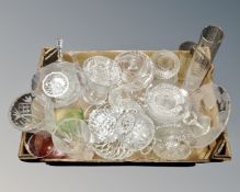 A box of 20th century crystal and pressed glassware including vases, dishes etc.