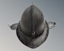 A Civil War style helmet.
