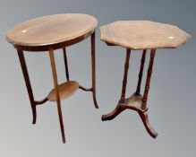 An Edwardian oval inlaid occasional table and an octagonal occasional table (2)